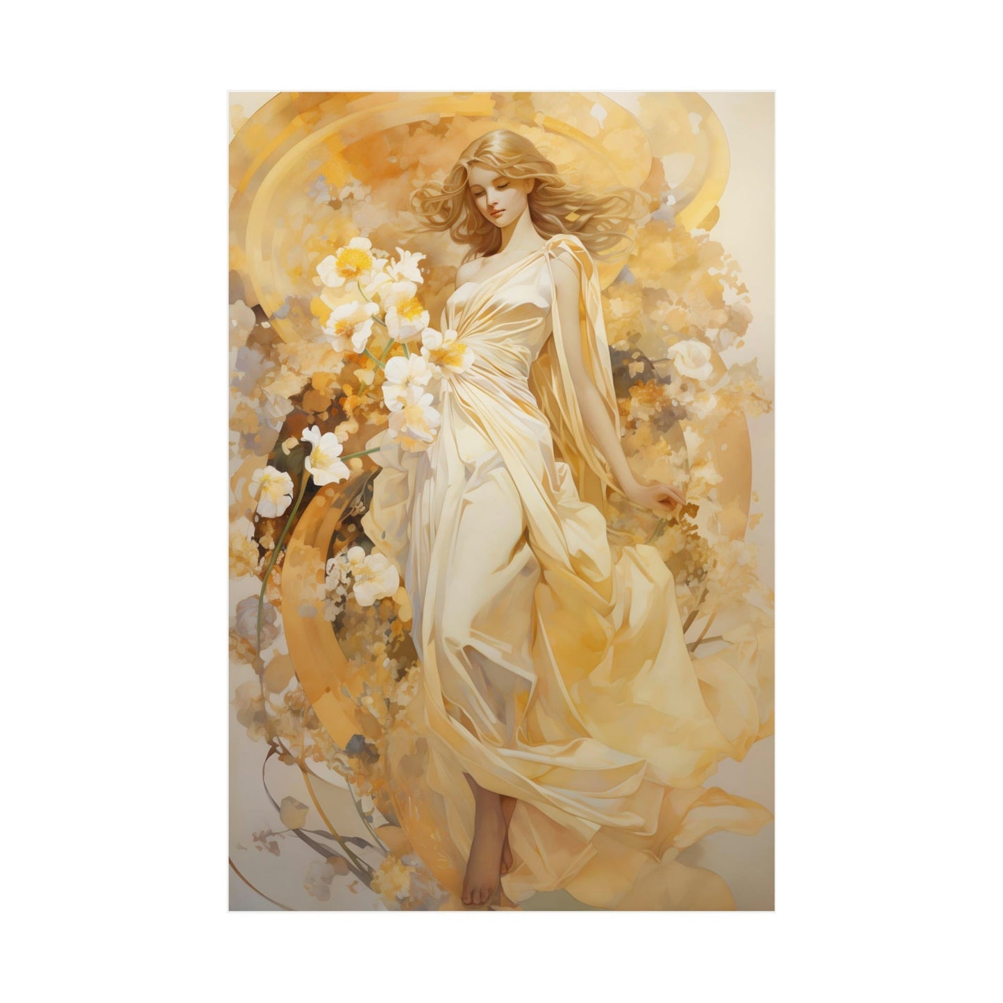 A painting of a woman in a yellow dress