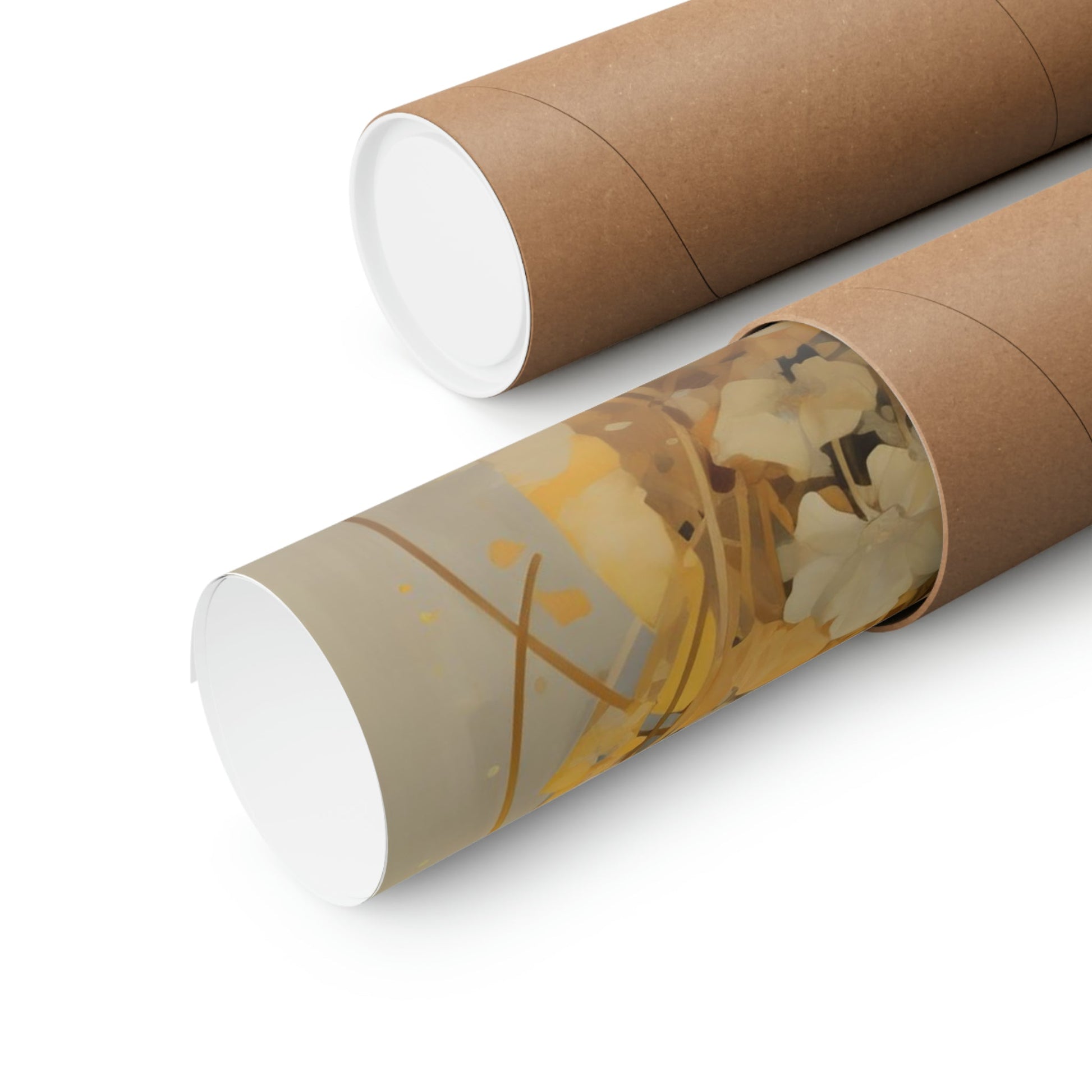 Two rolls of brown paper with a picture of a woman