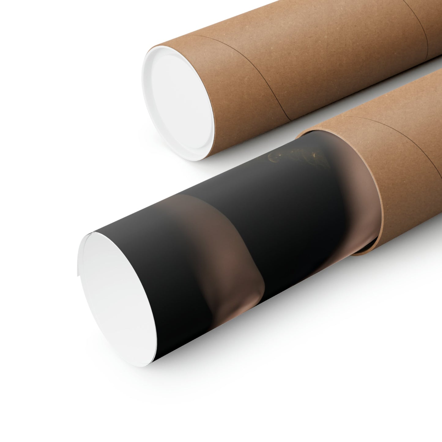 Two rolls of brown paper with black and white stripes