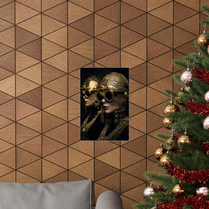 A christmas tree with a gold mask on it