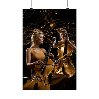 A poster with a woman playing the cello