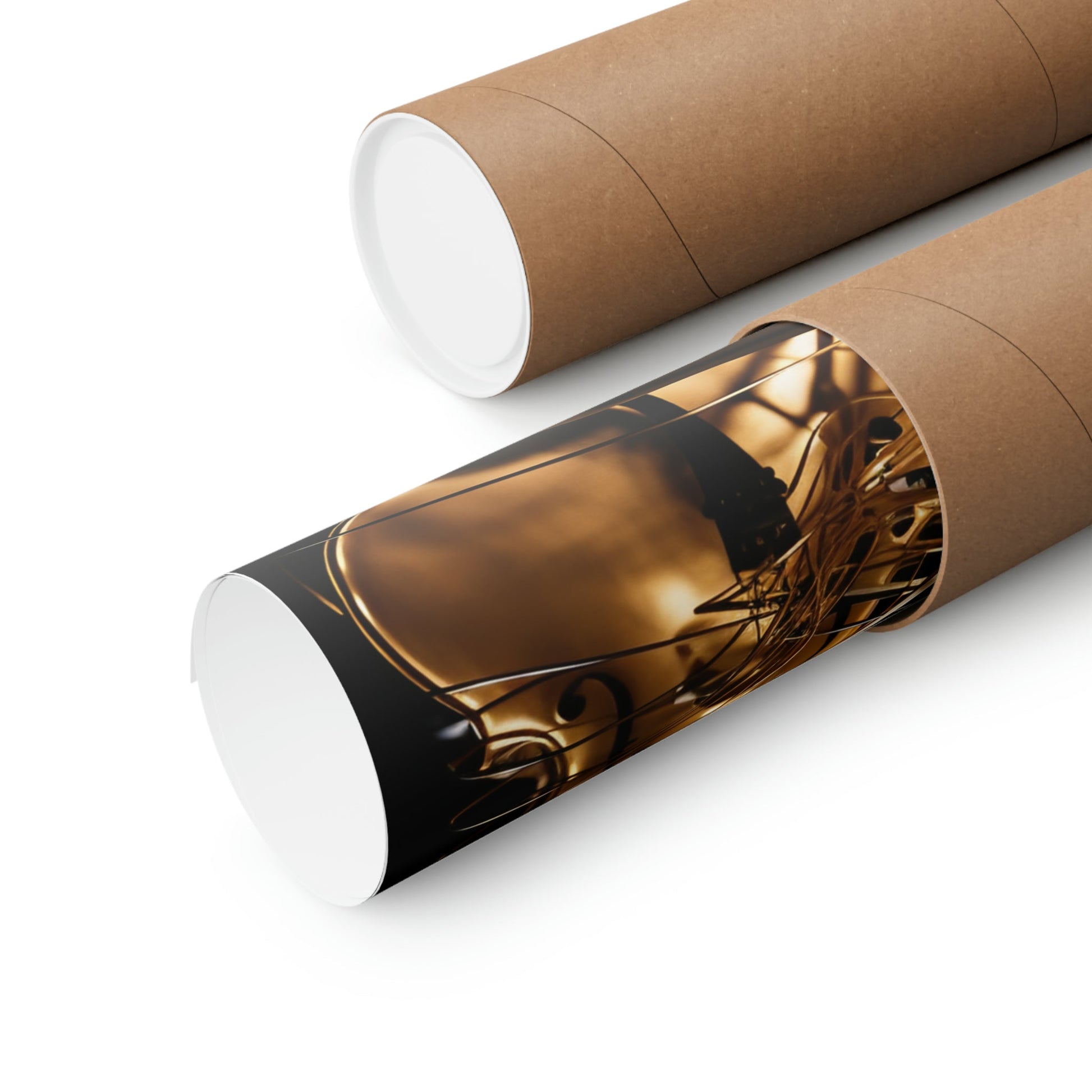 Two rolls of brown paper with a photo of a woman