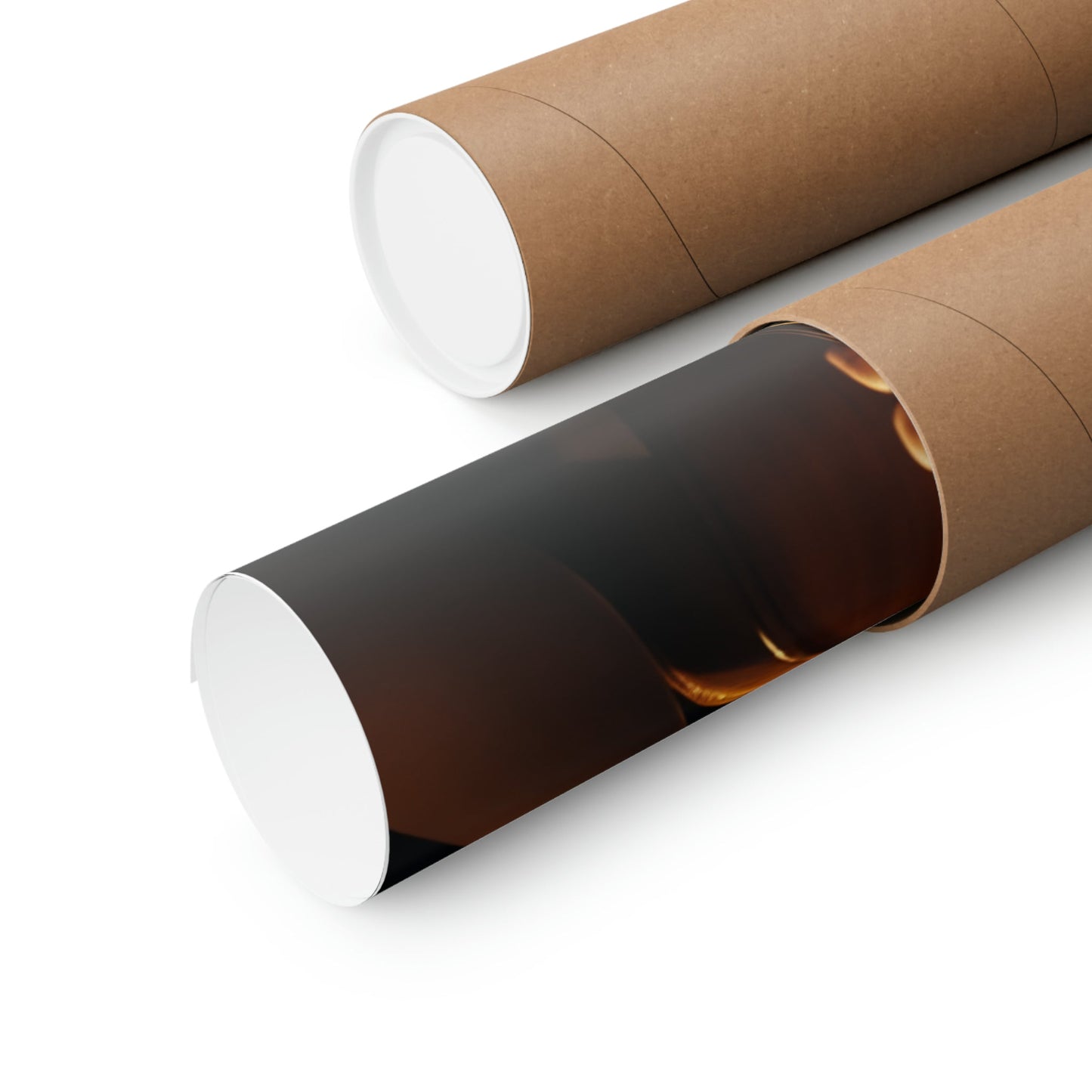 Two rolls of brown paper with a white tube