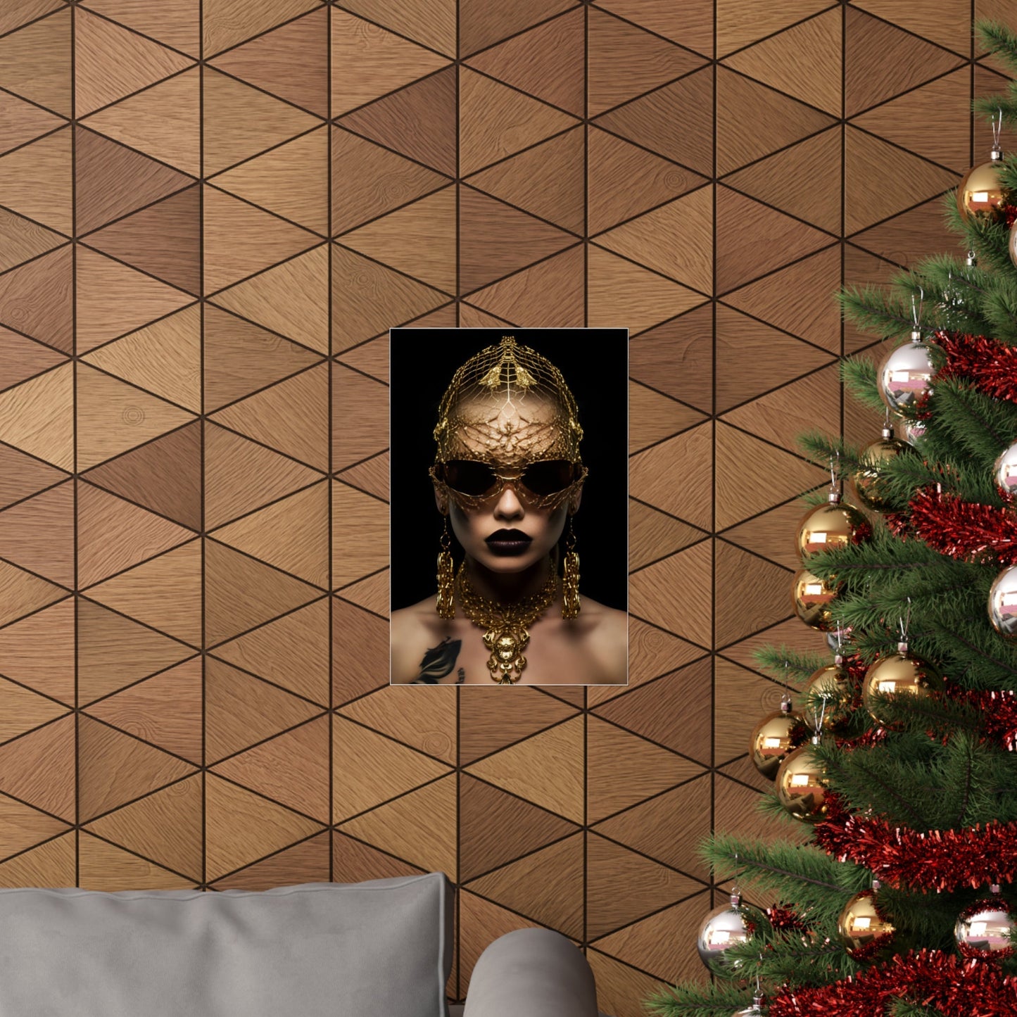 A christmas tree with a picture of a woman