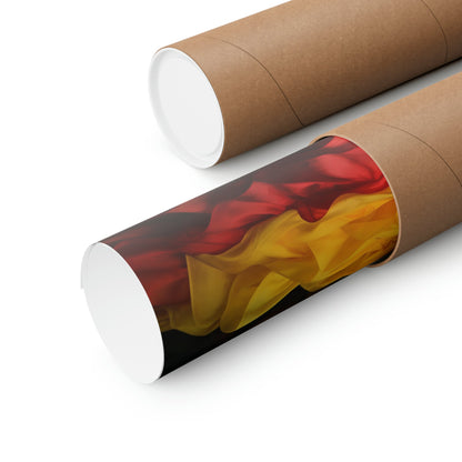 Two rolls of brown paper with a red and yellow flame