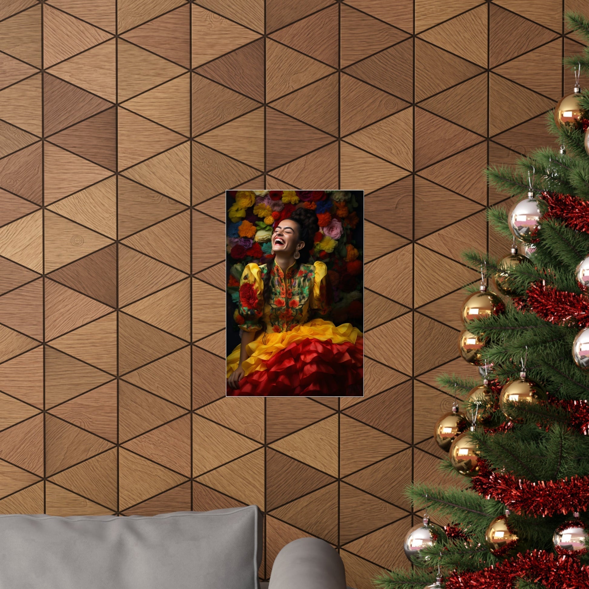 A christmas tree with a picture of a clown