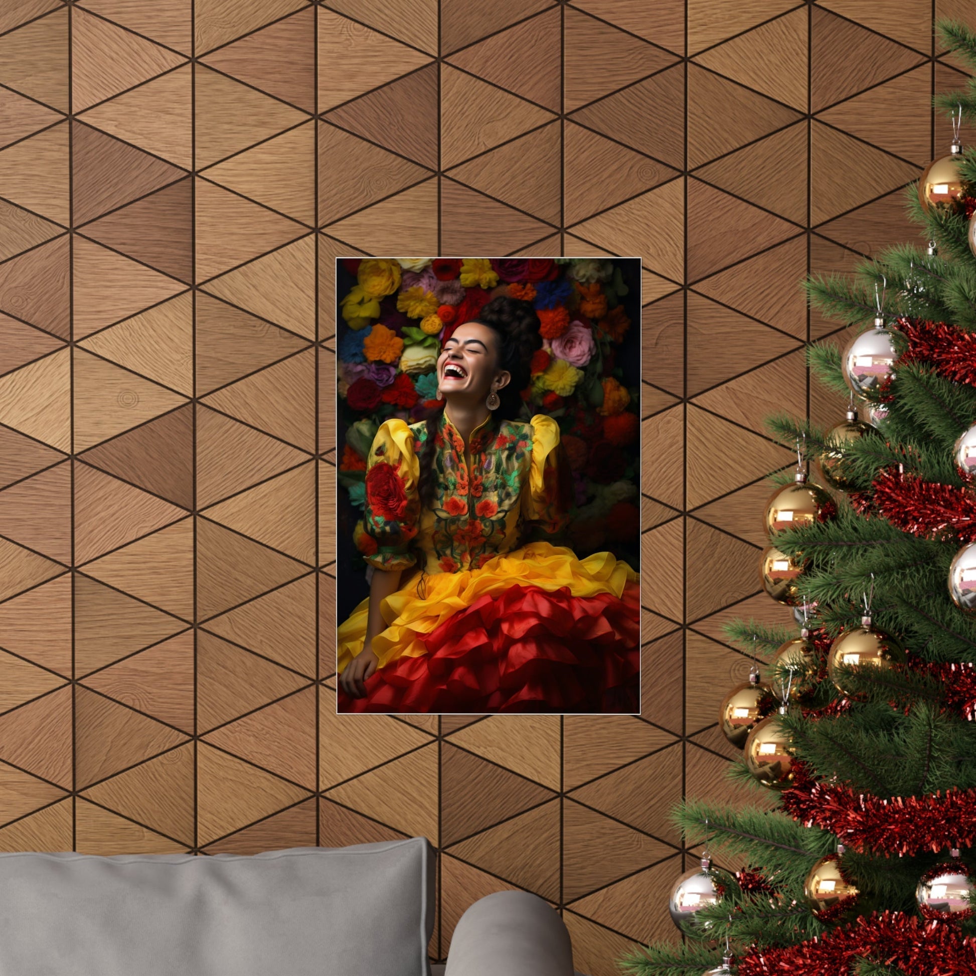 A christmas tree with a picture of a clown