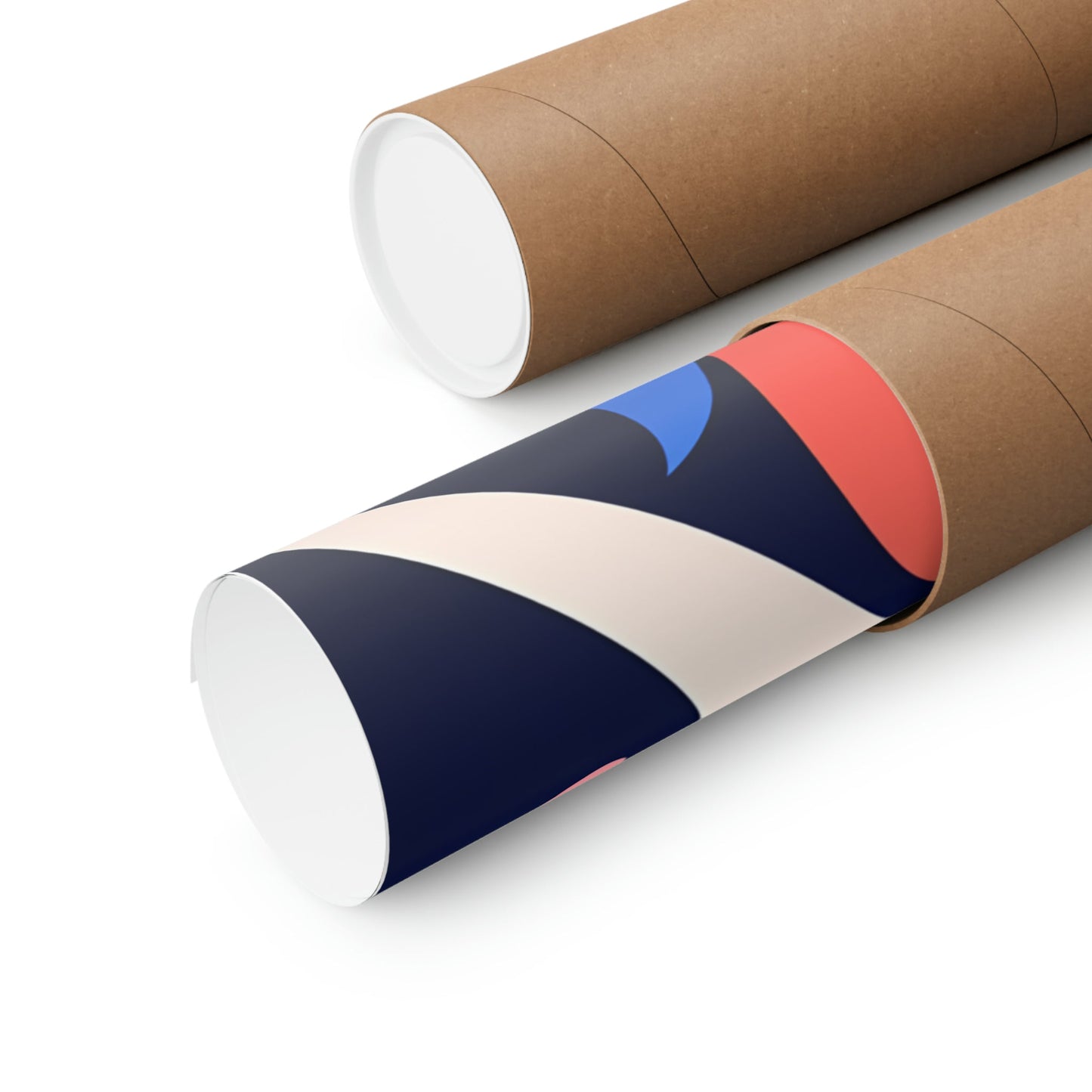 Two rolls of toilet paper with a blue and red design