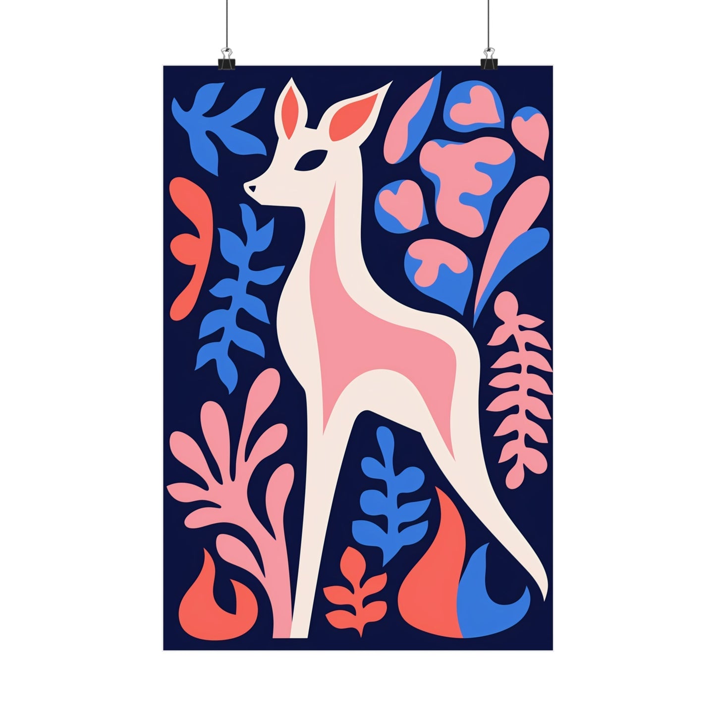 A poster with a deer in the middle of a floral pattern