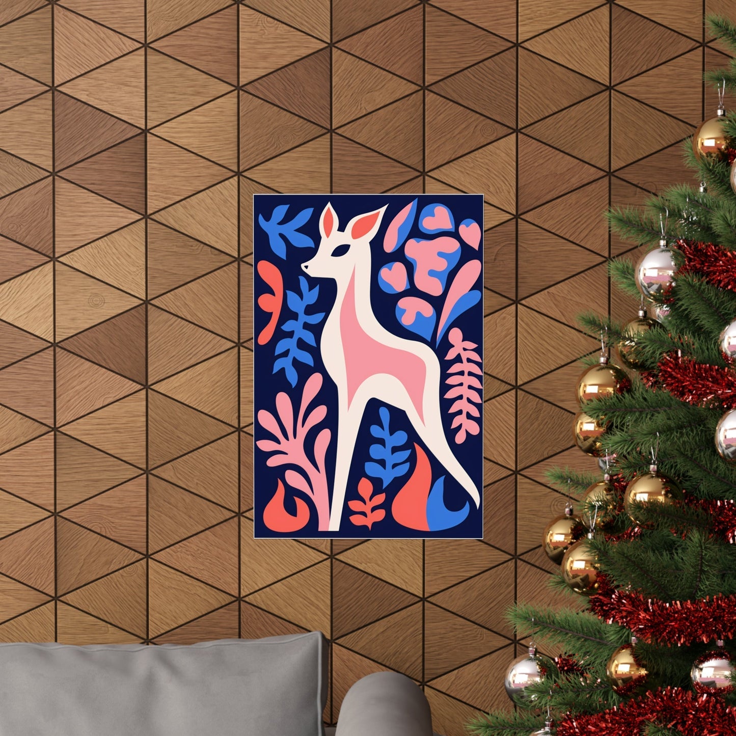 A christmas tree with a deer on it