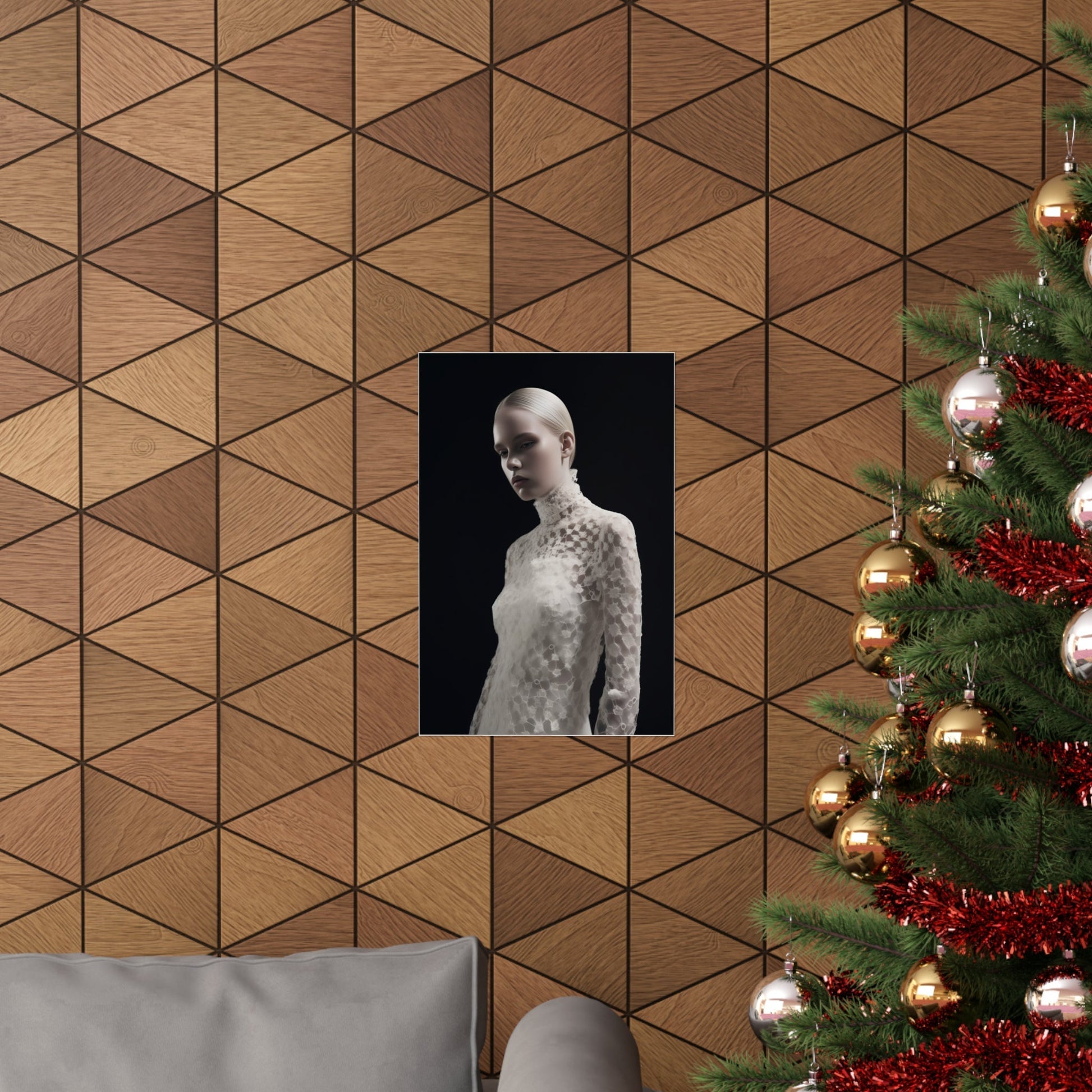 A christmas tree with a picture of a woman