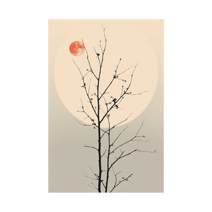 A tree with a red moon in the background