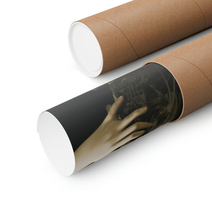 Two rolls of brown paper with a photo on them