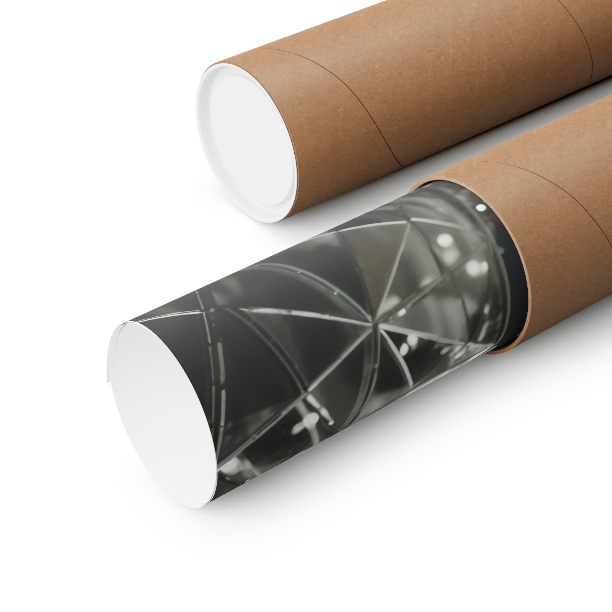 Two rolls of brown paper with black and white marble