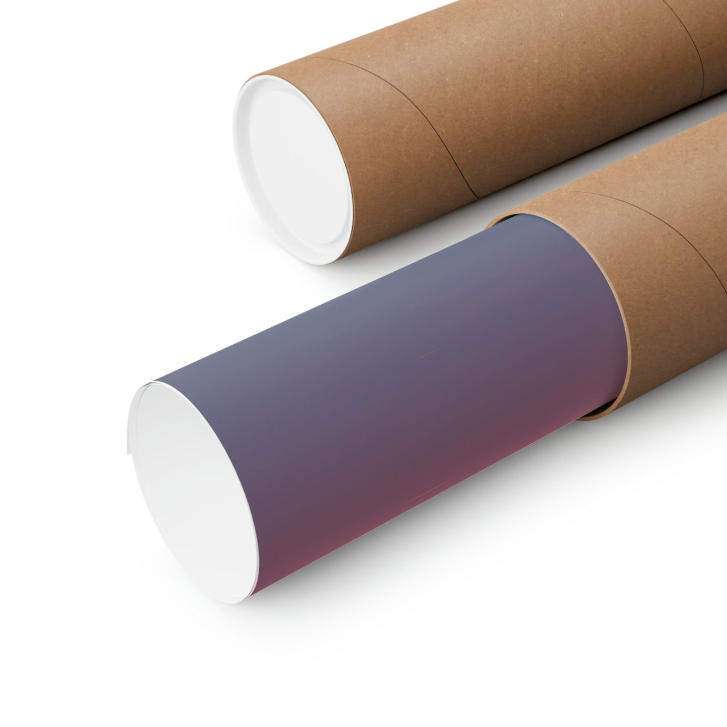 Two rolls of brown paper with a purple and white color