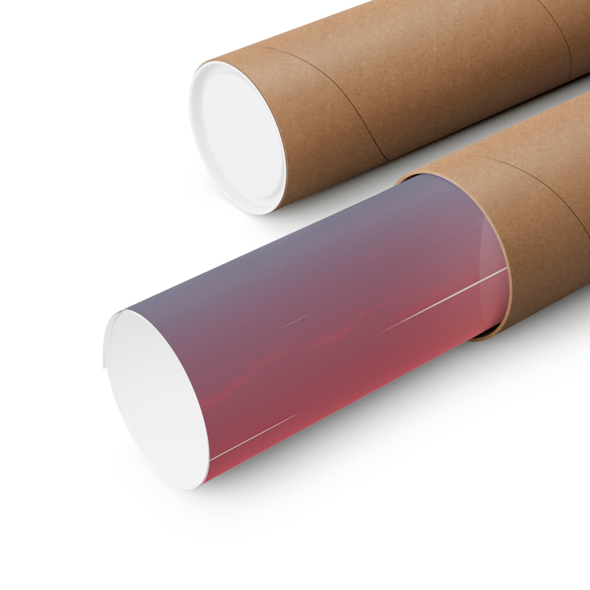 Two rolls of brown paper with a red and white gradient