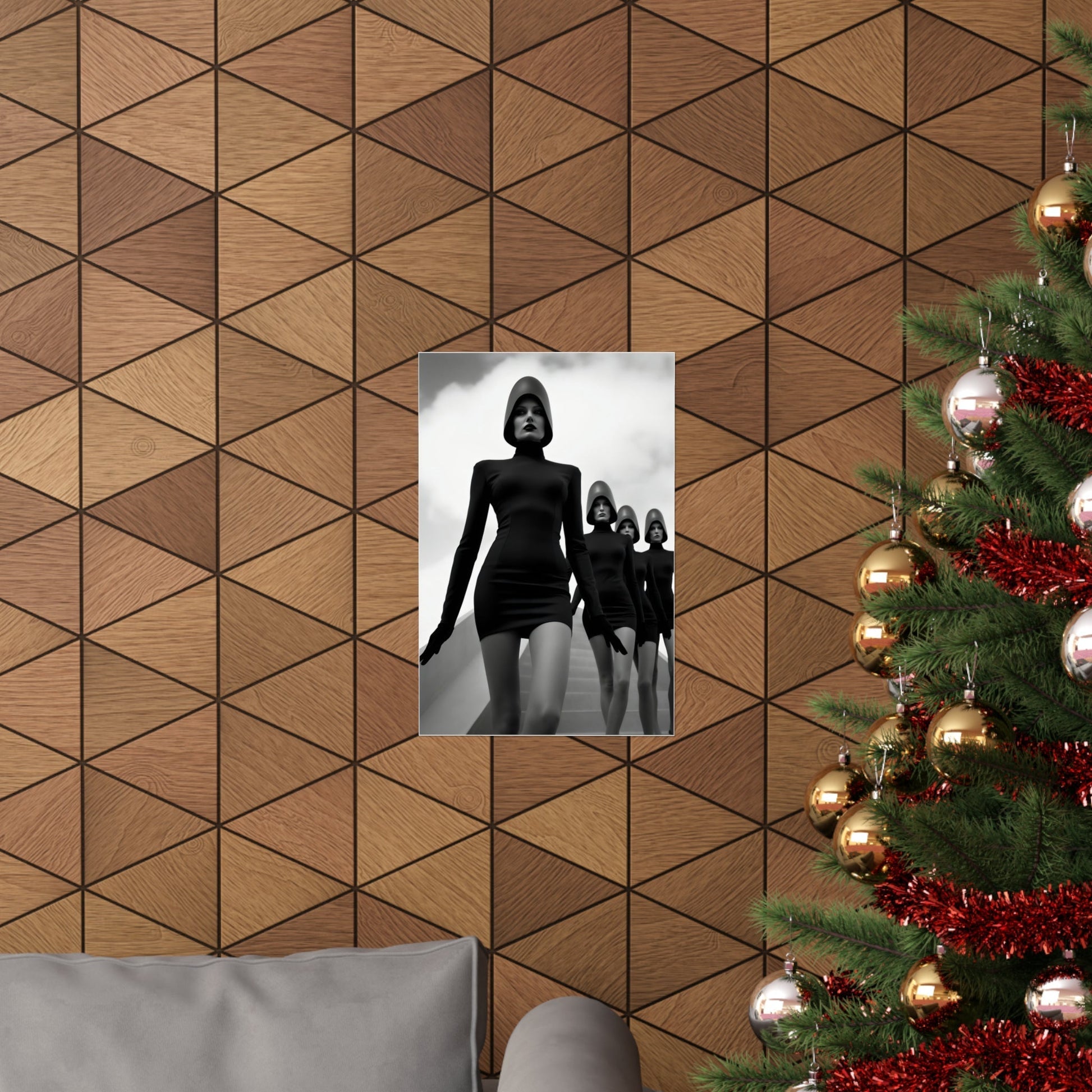 A christmas tree with a picture of a woman and child