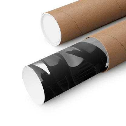 Two rolls of brown paper with black and white paper