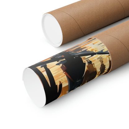 Two rolls of brown paper with a black and white image on them