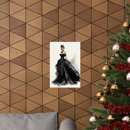 A christmas tree with a picture of a woman in a black dress