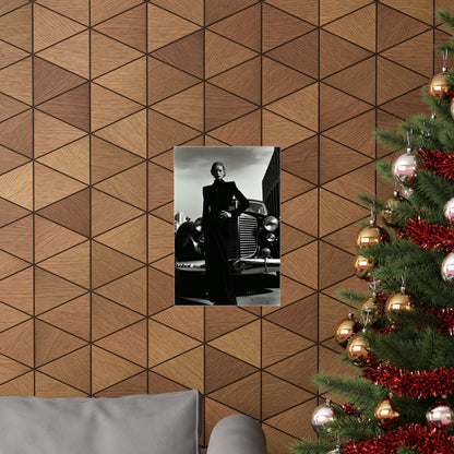 A christmas tree with a picture of a man in a car