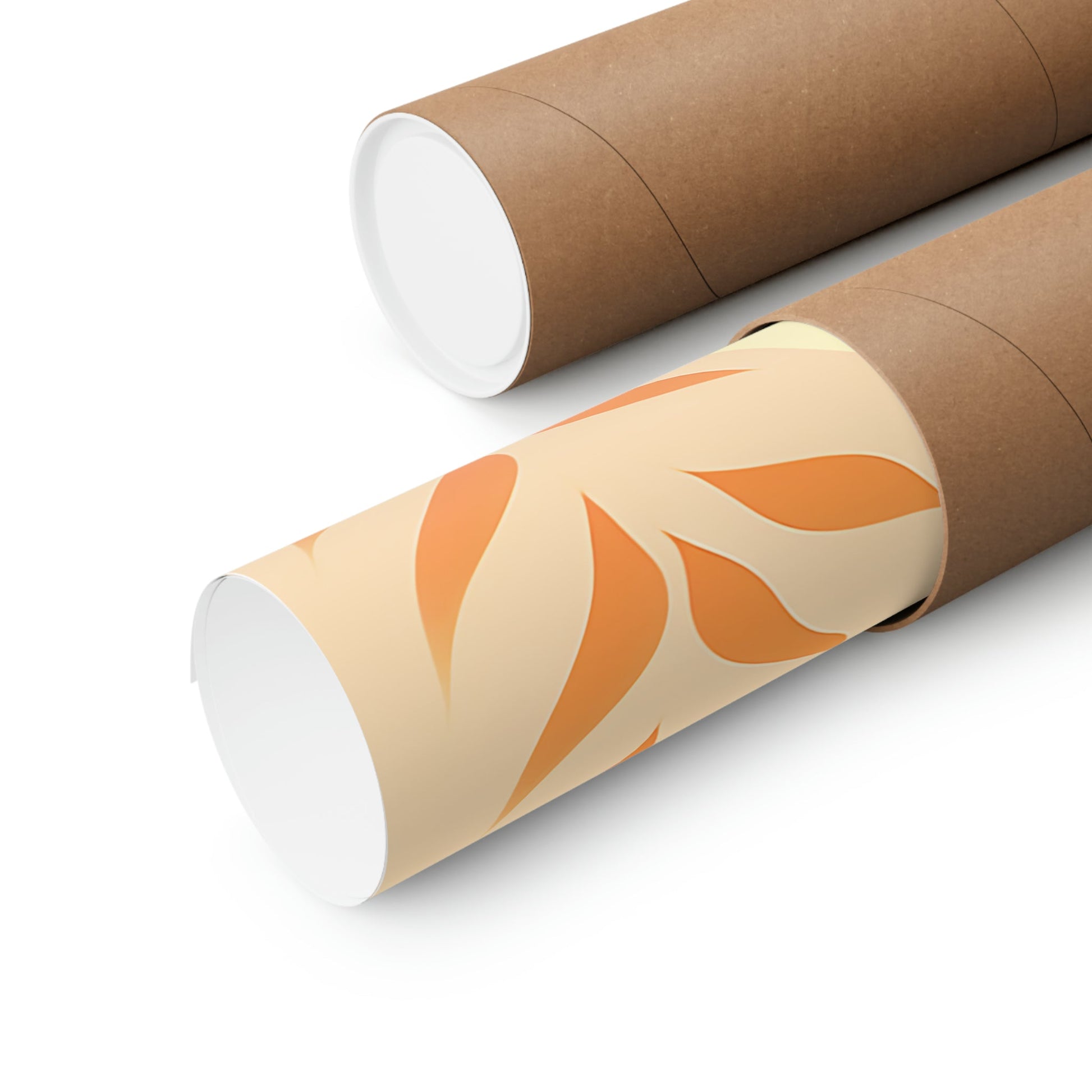 Two rolls of brown paper with a brown and orange design