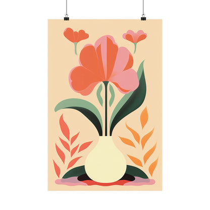 A poster with a vase and flowers on it