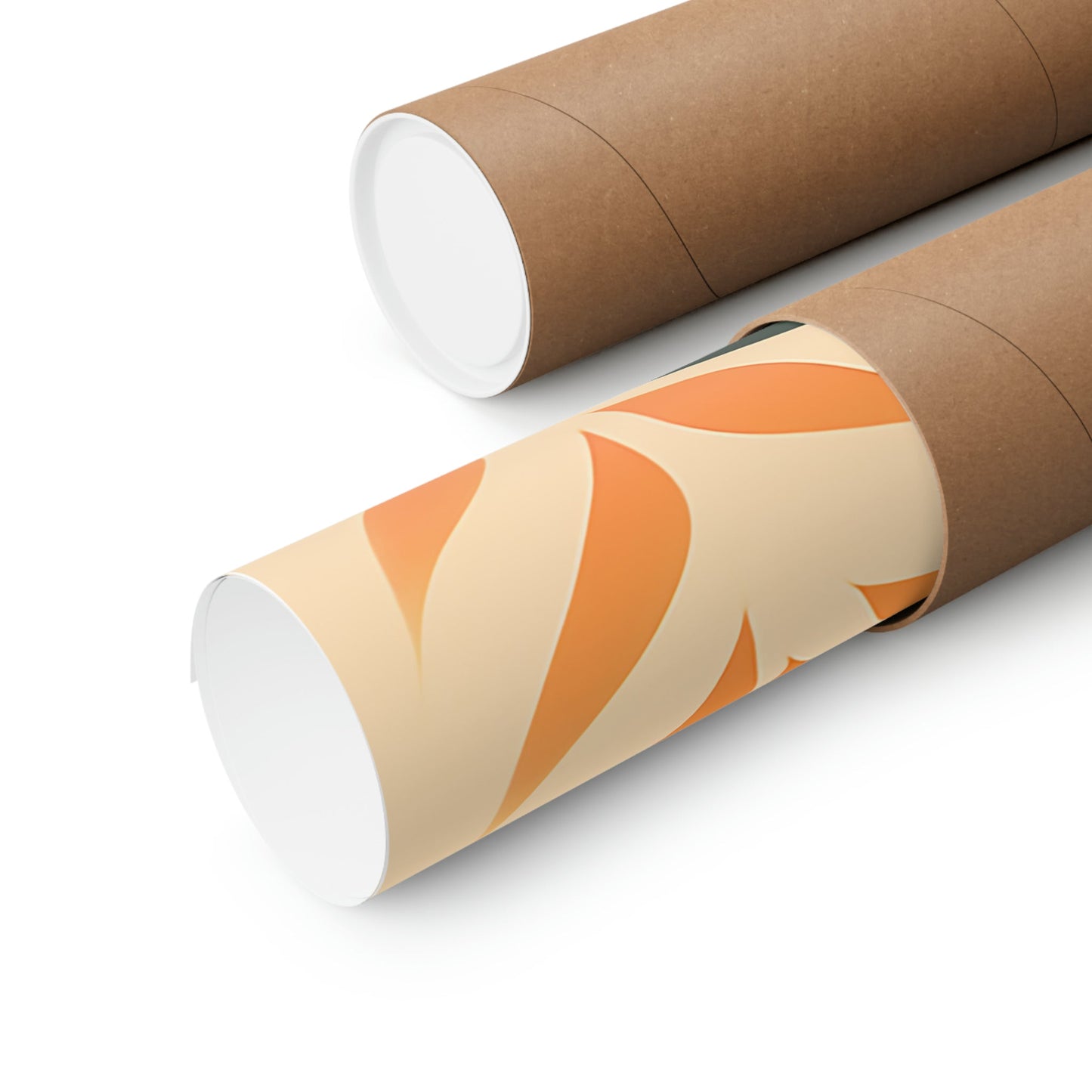 Two rolls of brown paper with a white background