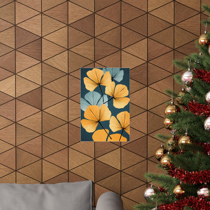 A christmas tree with a gold and blue flower on it