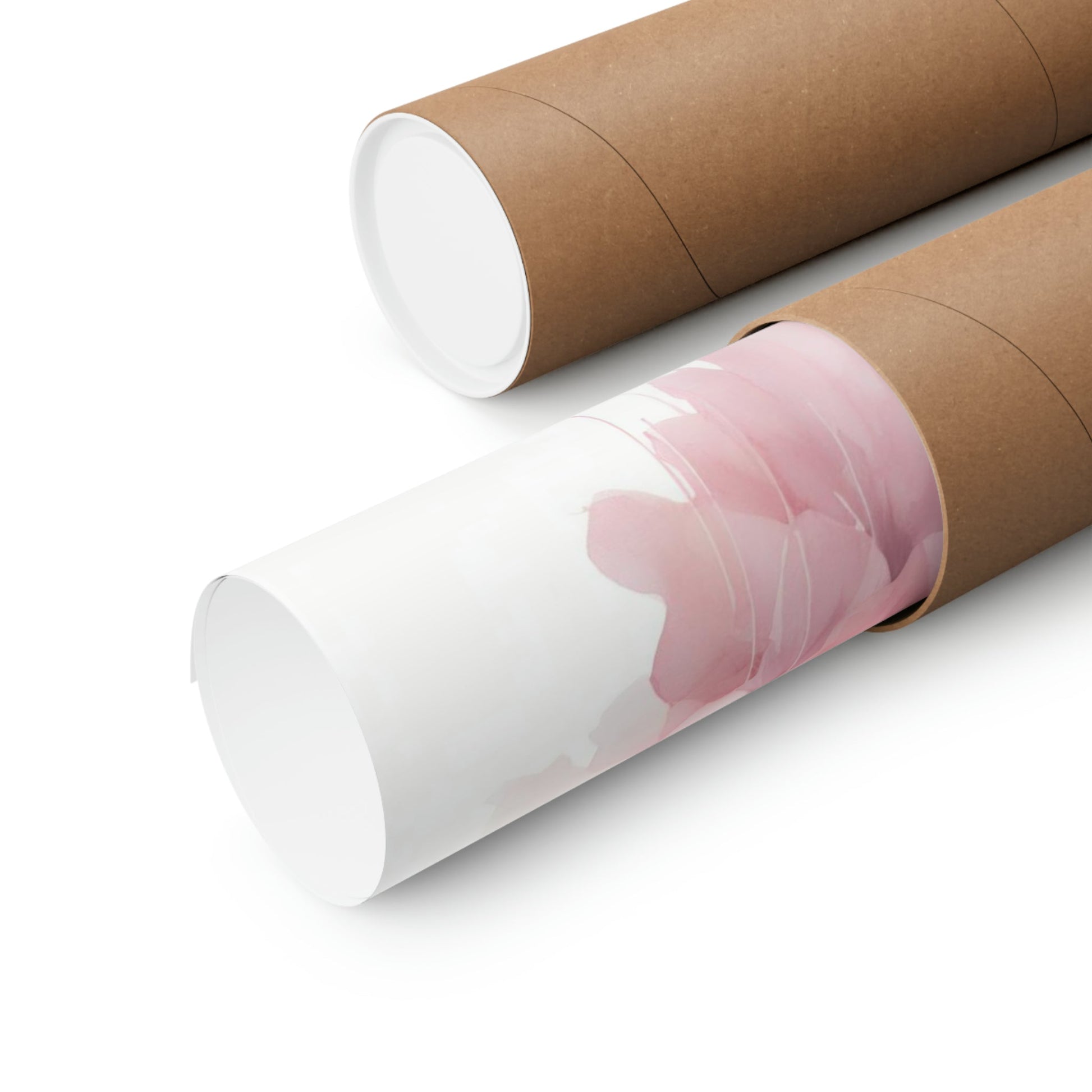 Two rolls of brown paper with pink flowers on them