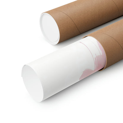 Two rolls of brown paper with pink and white designs