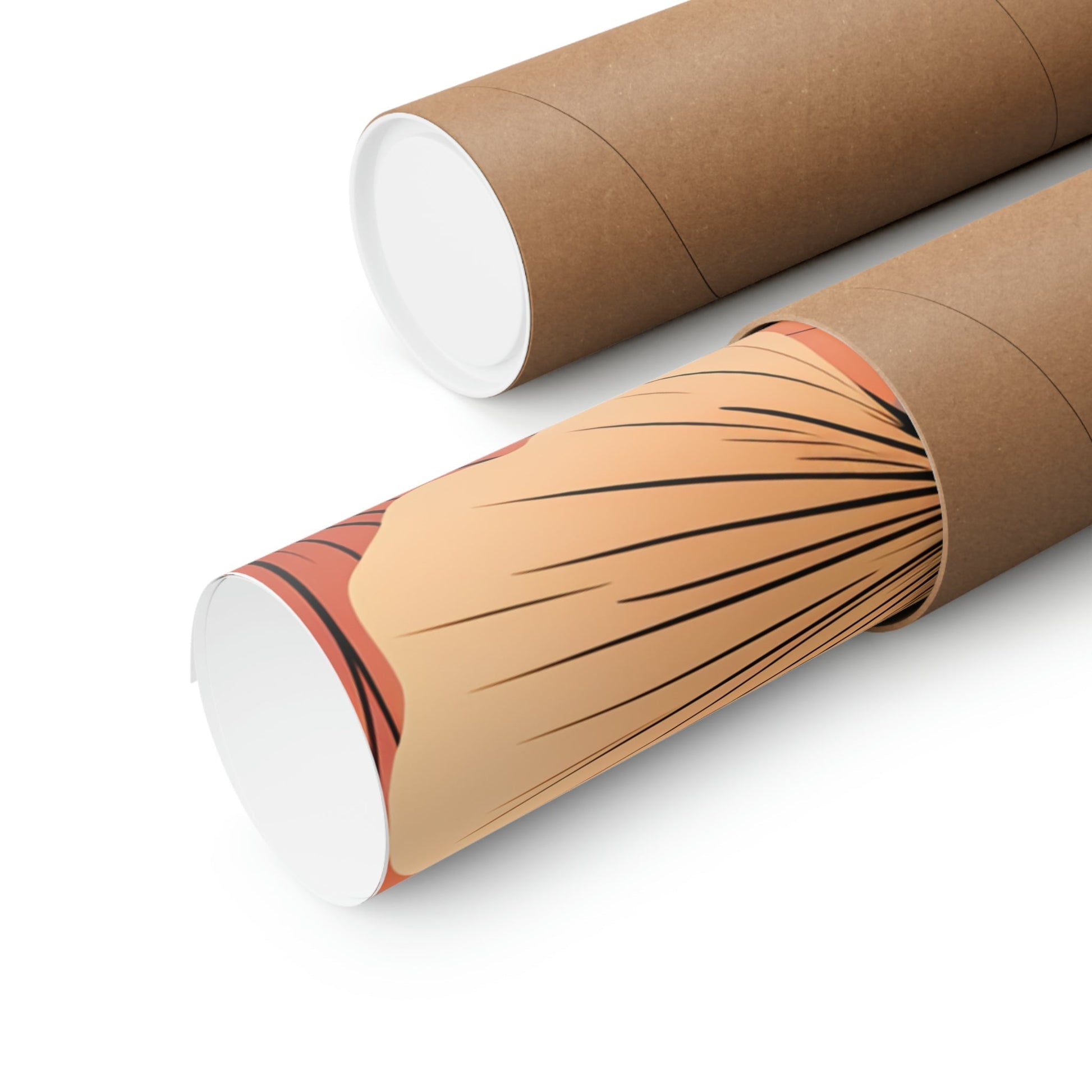 Two rolls of brown paper with a brown background