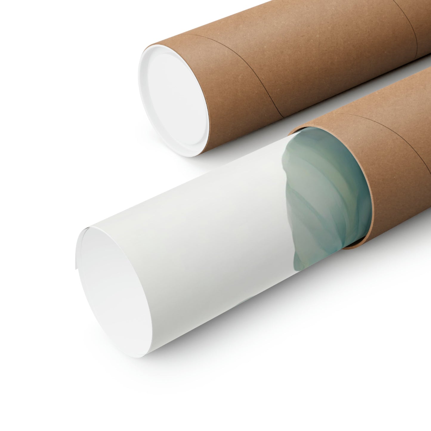 Two rolls of brown paper with a green leaf on them