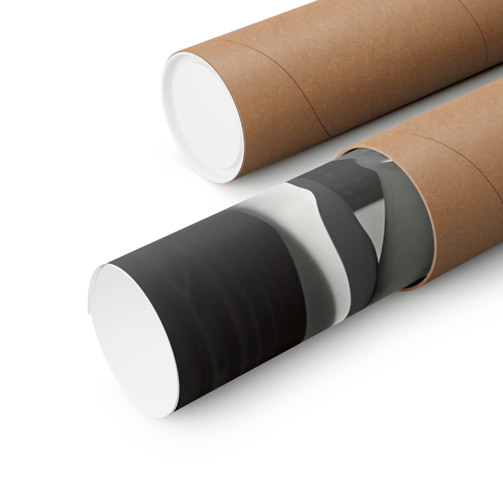 Two rolls of brown paper with black and white stripes