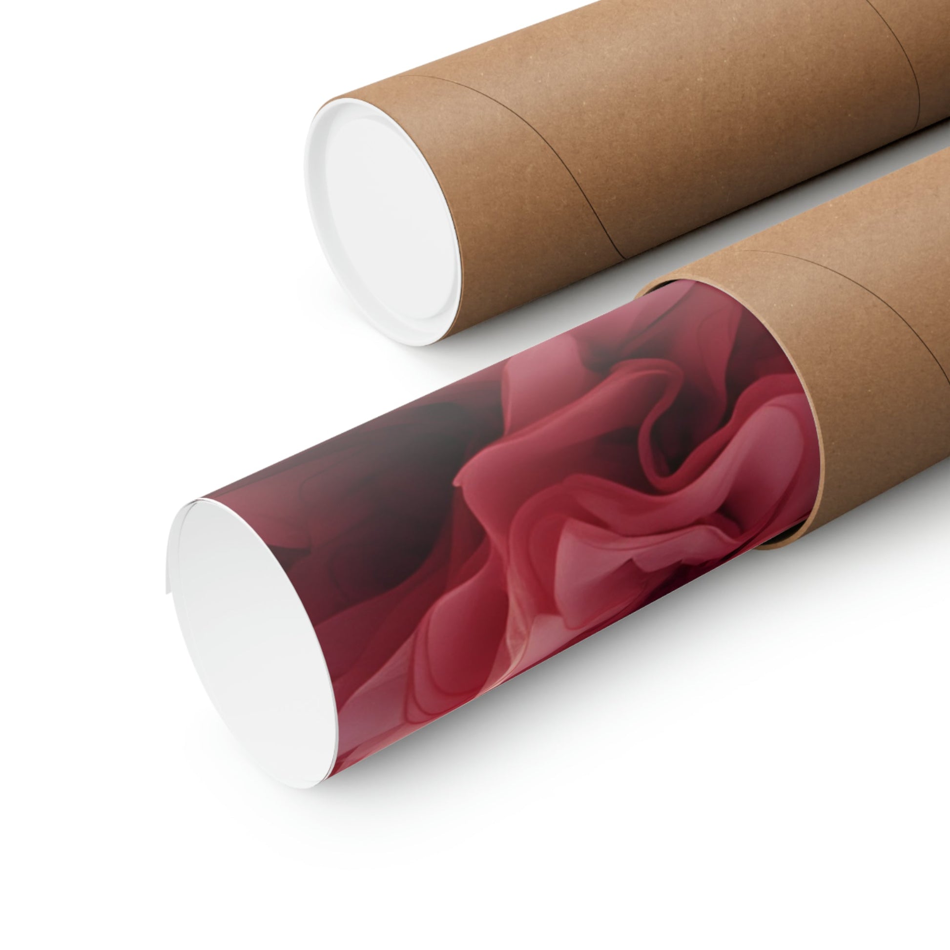 Two rolls of brown paper with red roses on them