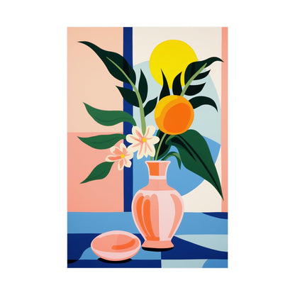 A painting of a vase with flowers in it