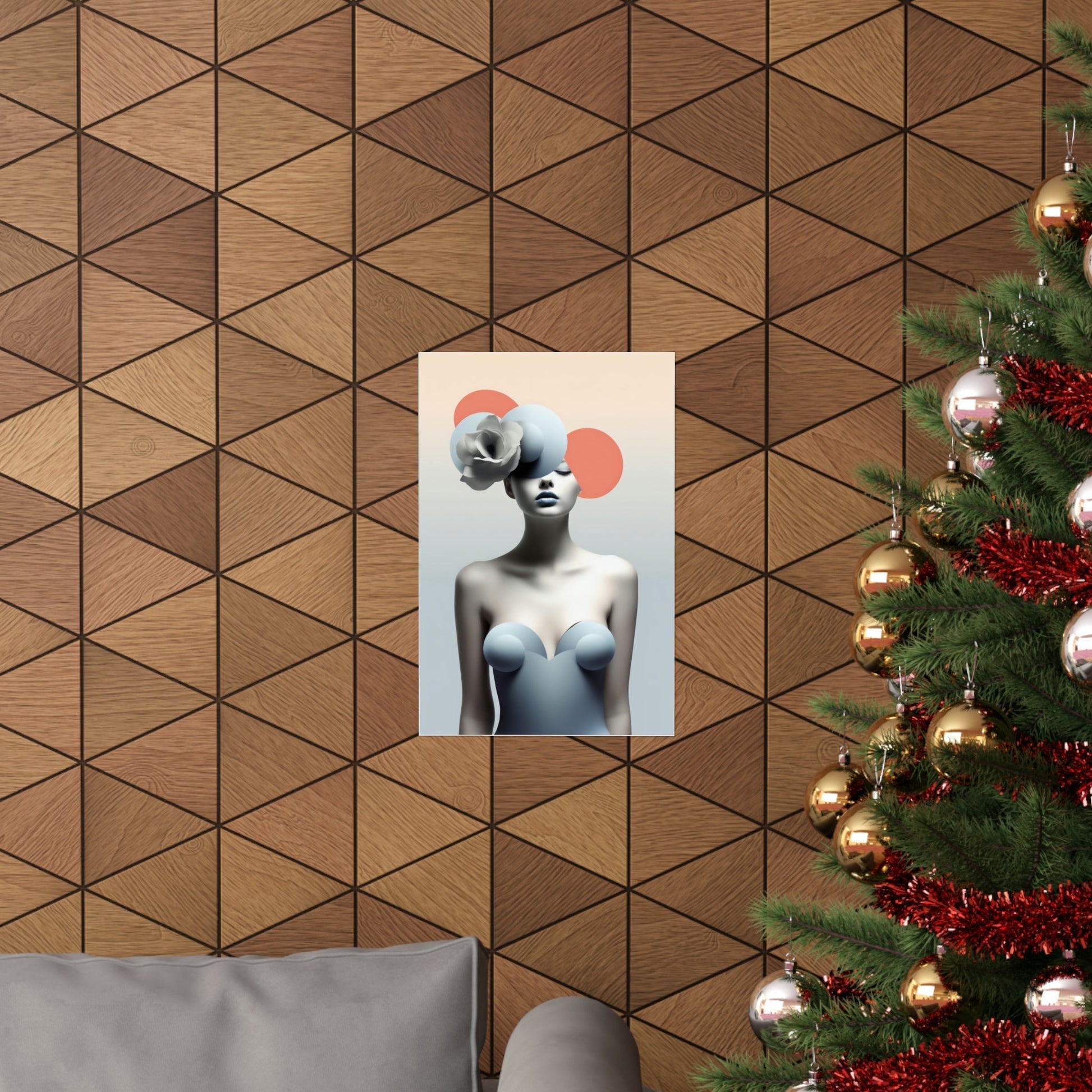 A christmas tree with a picture of a woman