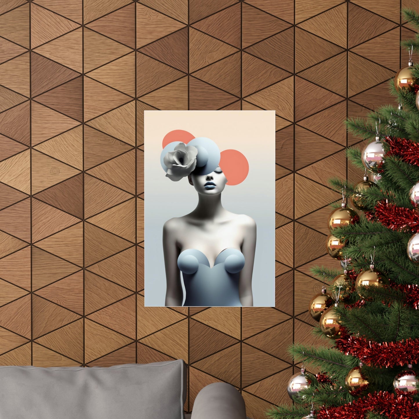 A christmas tree with a picture of a woman