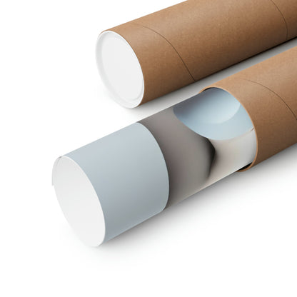 Two rolls of brown paper with white paper on them