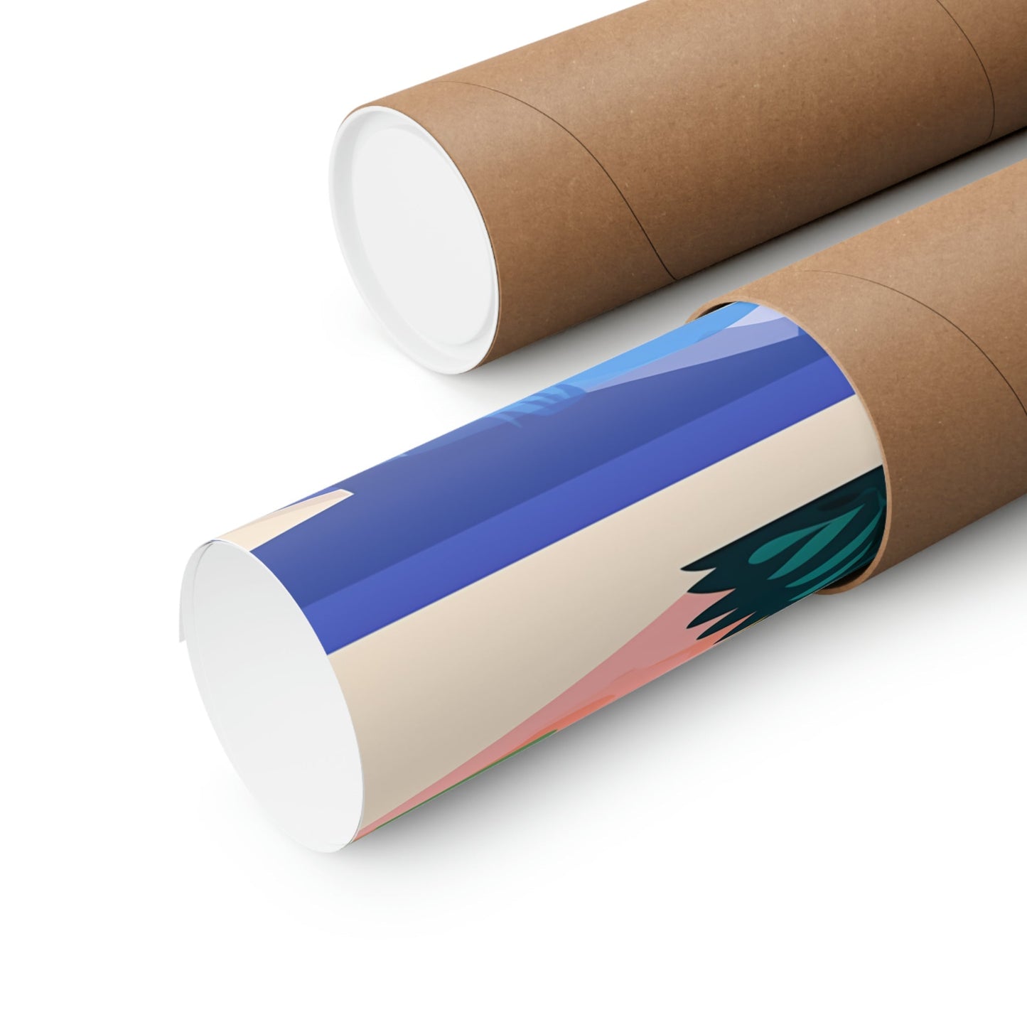 Two rolls of brown paper with a colorful design