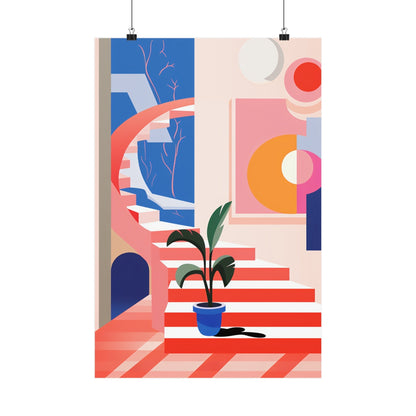 A poster with a plant in a pot on a table