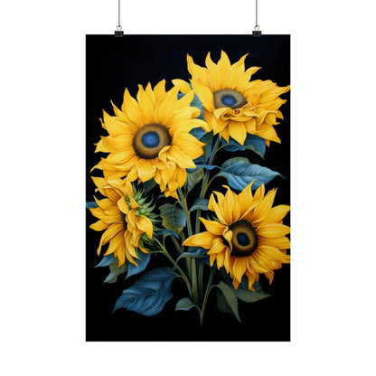 A black background with a bunch of sunflowers