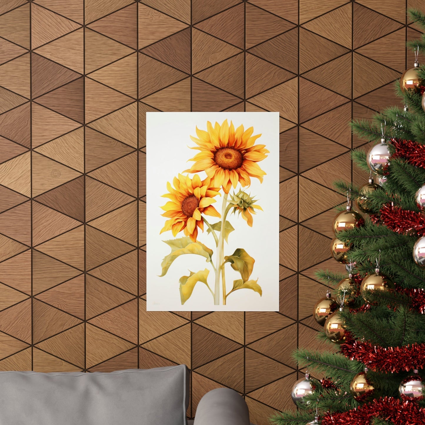 A christmas tree with a sunflower on it