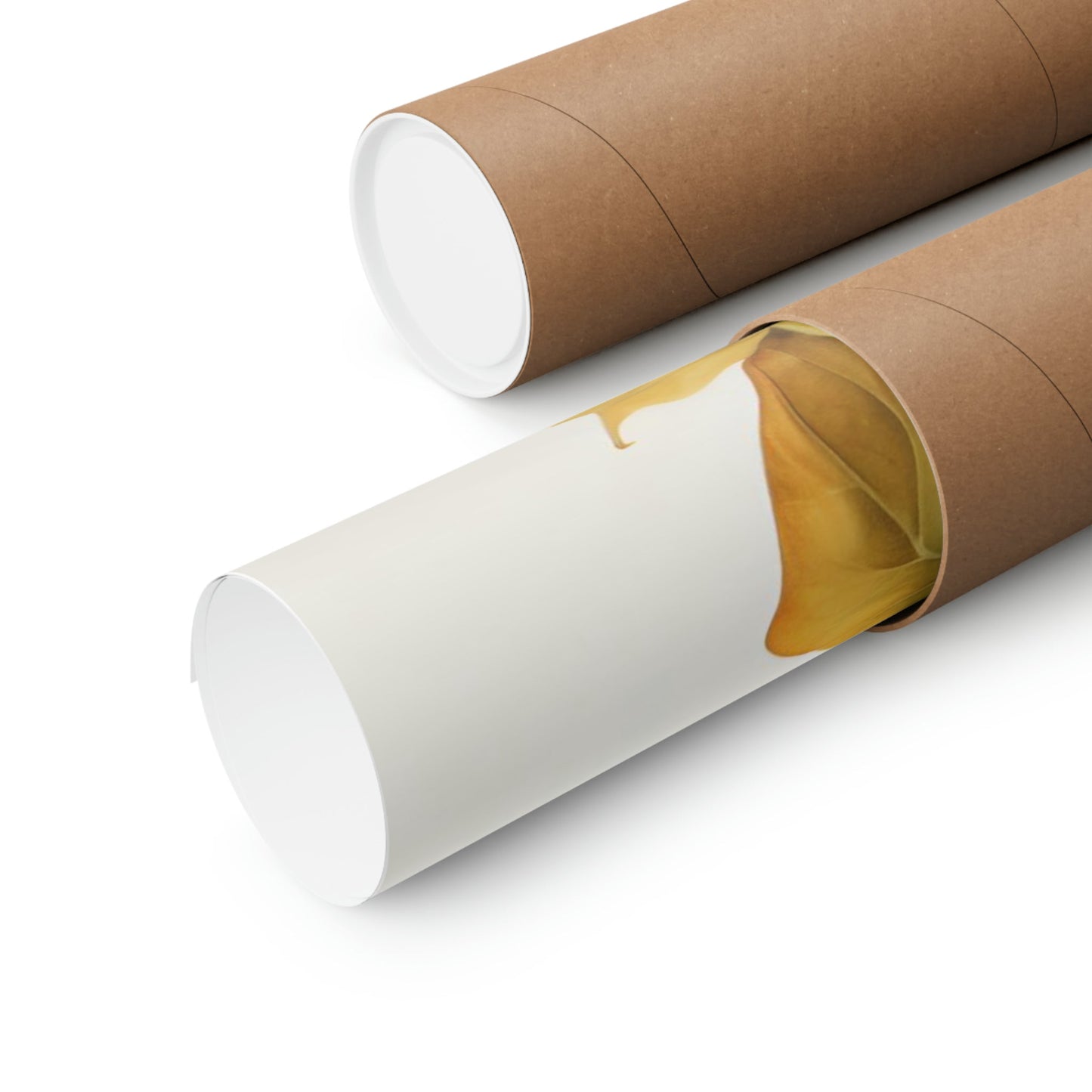 Two rolls of brown paper with a roll of brown paper