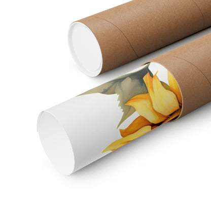 Two rolls of brown paper with a yellow flower on them