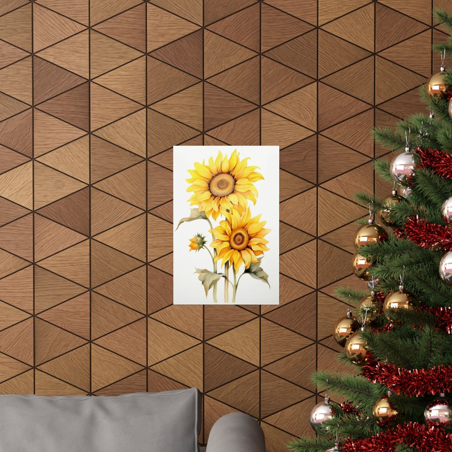 A christmas tree with a sunflower on it