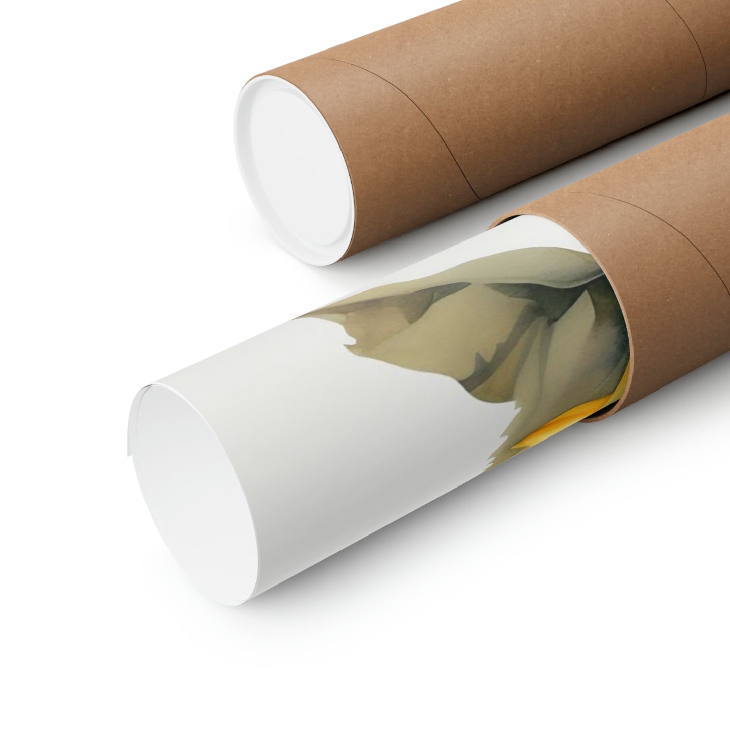 Two rolls of brown paper with a picture of a woman