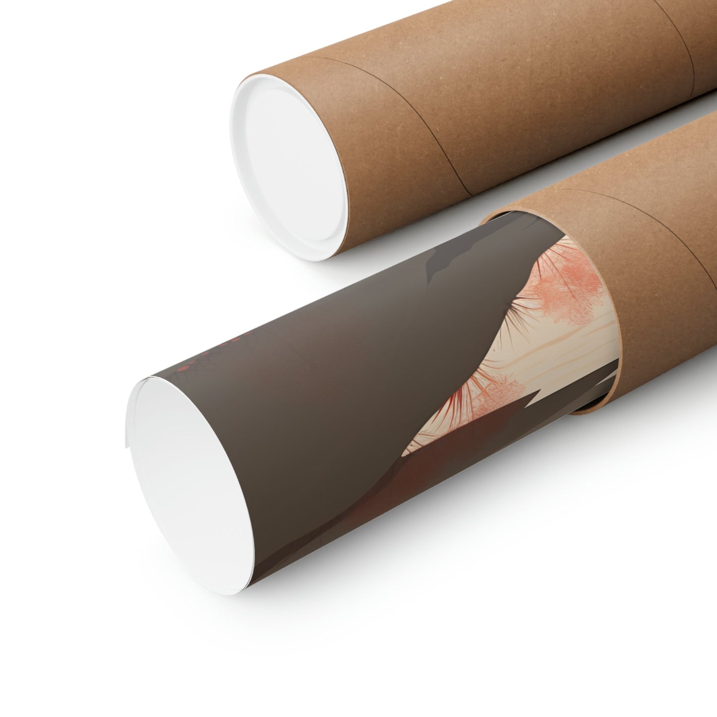 Two rolls of brown paper with a brown and white design