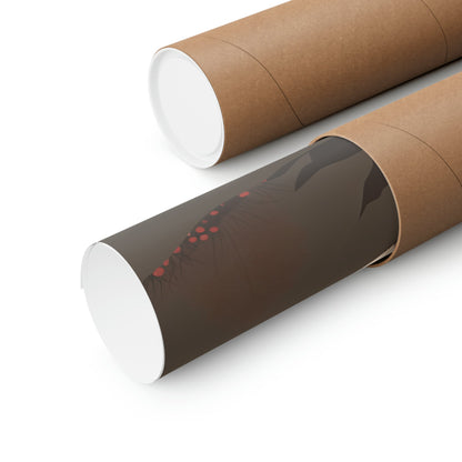 Two rolls of brown paper with red spots on them