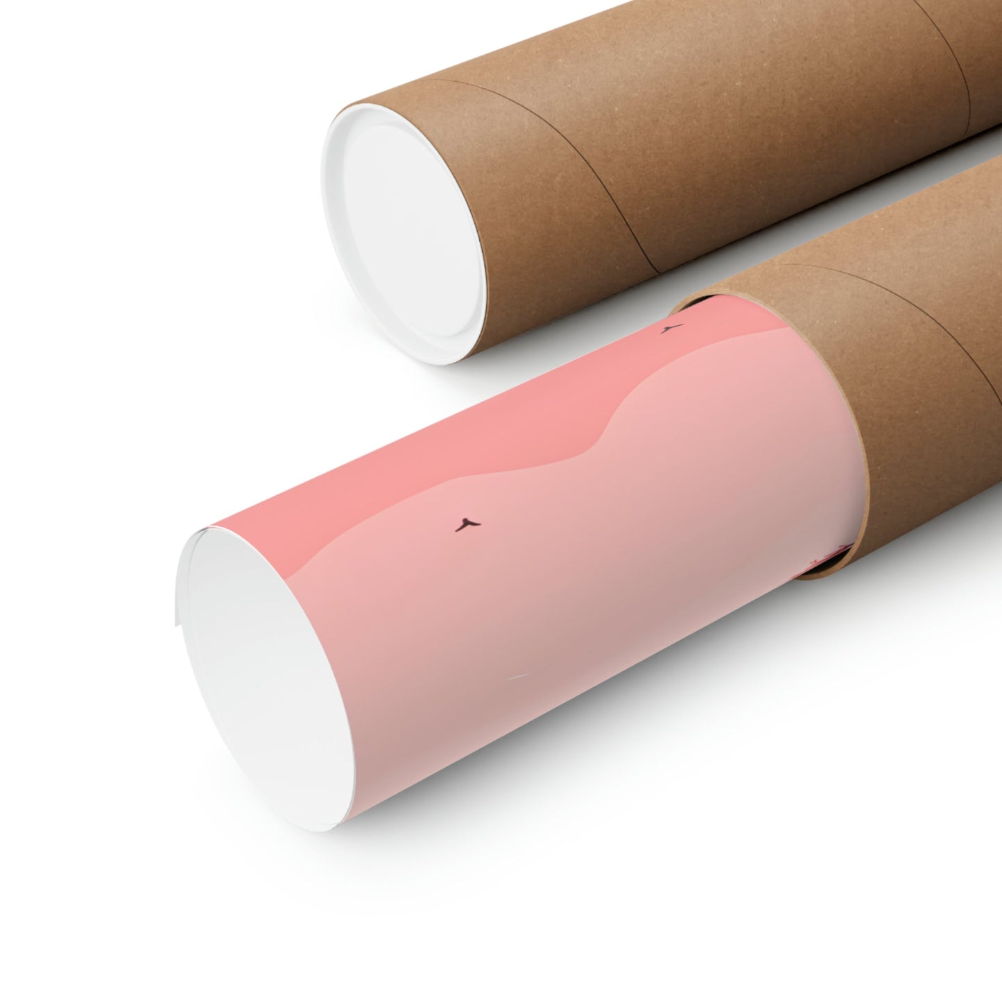 Two pink and white paper tubes on a white background